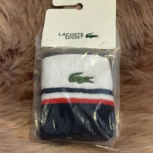 Lacoste White Navy & Red Athletic Crew Socks with Crocodile Logo